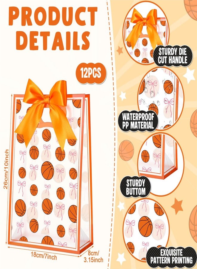 giftlyze 12 Pcs Basketball Clear Goodie Bag with Die Cut Handles and Ribbons Sport Theme Party Favor Bags for Basketball Team Snack Wrapping Teamer Gifts Birthday Party Treats Supplies, 7x10x3.15 Inch - Image 2